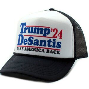 Trump DeSantis 2024 Hat Take America Back Cap Adult Truckers Black/White